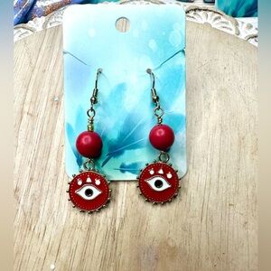 Red and Gold hand crafted evil eye earrings